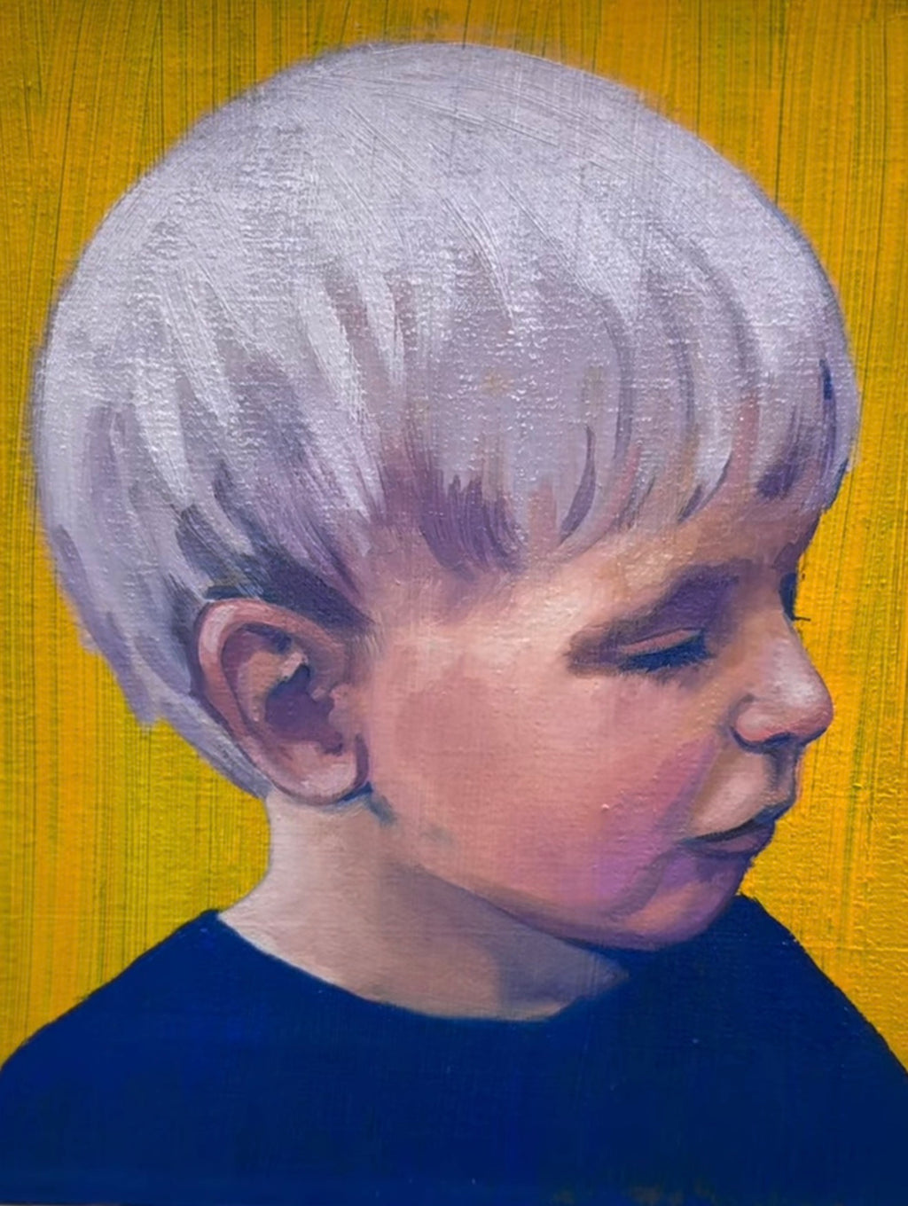 Blå pojke på gul bakgrund 30x30cm